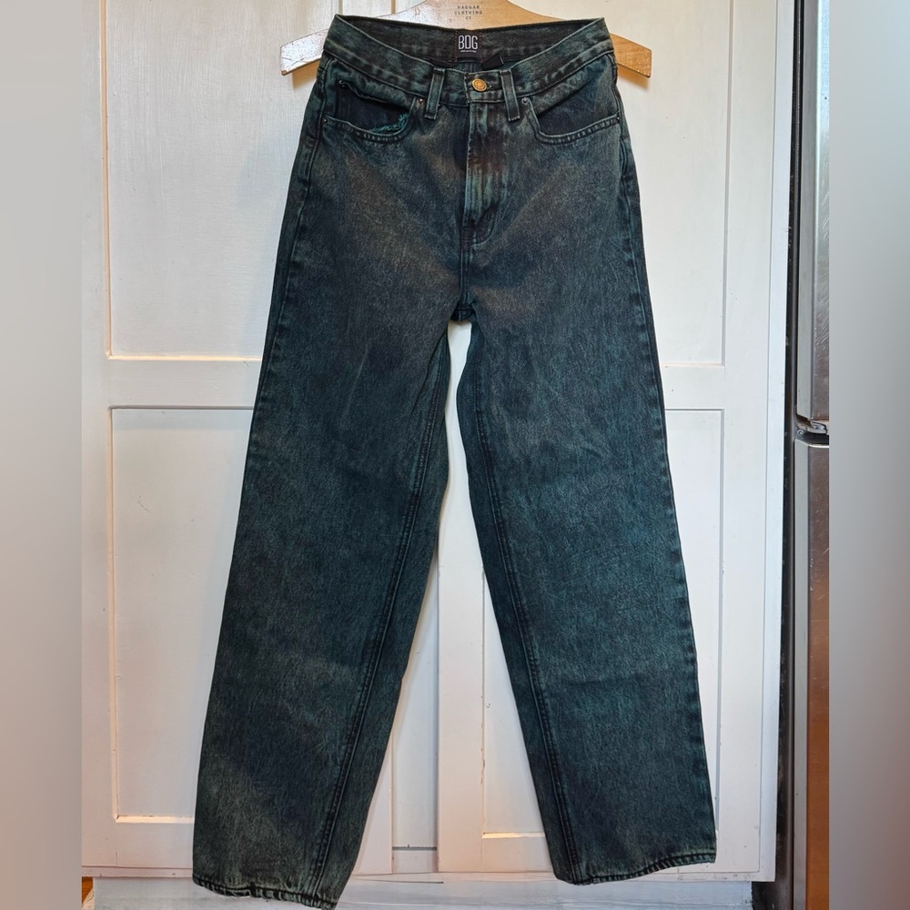BDG High Rise Baggy Green Acid Wash Denim, Small, 26